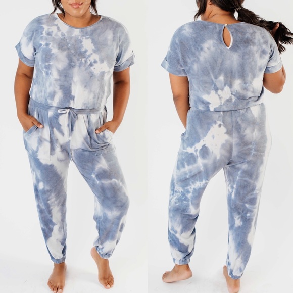 Dash of Pink Pants - Tie Dye Blues Jumpsuit